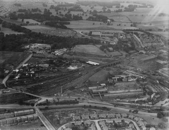 Dawsholm Gas Works and Chemical Works, Maryhill, Glasgow.  Oblique aerial photograph taken facing north.  This image has been produced from a print. 