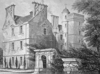 Copy of engraving showing view of house.