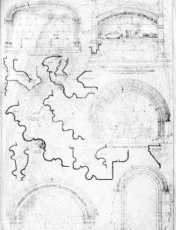 Photographic copy of drawing showing interior elevations and details.