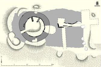 North Clettraval, Chambered cairn & aisled roundhouse, Ground plan.