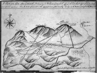 Photographic copy of drawing showing plan of the glen called Coninish belonging to William Campbell of Loch Dochart Esq. where several viens of lead appear.