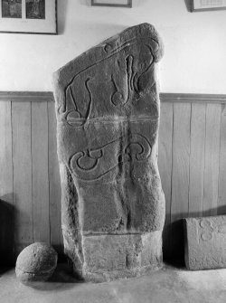 Interior. Pictish symbol stone. Detail