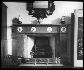 Interior. Detail of fireplace.
