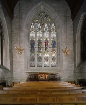 Interior. S Transept. Stained glass window and Gallery front.