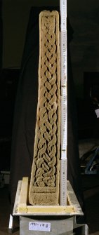 View of edge B. showing panel of interlace (with scale)