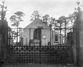 View of wrought iron gates, Skirling Parish Church.