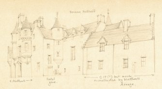 Drawing of Arnage Castle. Detail taken from drawing of buildings in the parish of Ellon Landward.