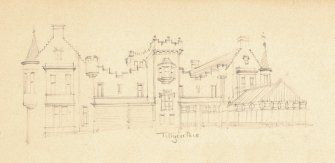 Drawing of Tillycorthie Castle. Detail taken from drawing of buildings in the parish of Udny.