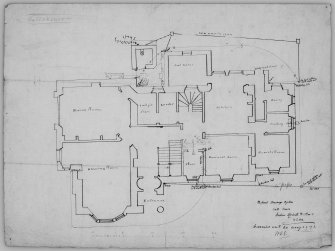 Photographic copy of plan showing proposed drainage system.
Insc: 'Proposed Drainage System Halls House Andrew Melville & Sons 7.8.93', 'Carried out 30 Aug 1893'