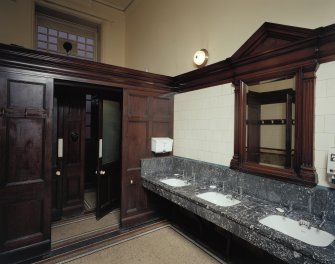 Glasgow, 1030-1048 Govan Road, Shipyard Offices, interior
View of marble wash basins in gentleman's cloakroom in office building.