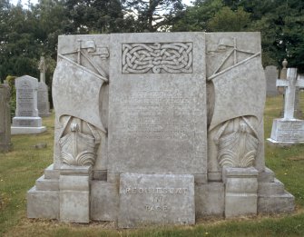 View of memorial monument to Baron Craigmyle d. 1941, Caddonfoot Graveyard