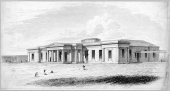 Engraved view of principal entrance front.