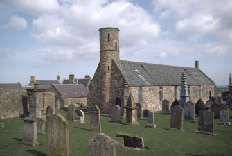 General view of church and churchyard, Cockburnspath .