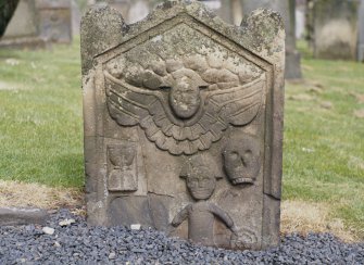 View of headstone to James Marshall d. 1747, Earlston Churchyard.