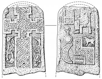 Scan of ink drawing of Kingoldrum 1 Pictish cross slab