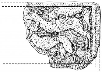 Scanned ink drawing of Burghead 7 Pictish shrine panel fragment