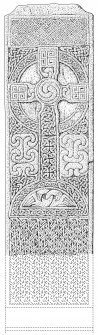 Scanned ink drawing of Farr Pictish cross slab