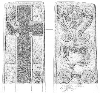 Scanned ink drawing of Rodney's Stone, Brodie, faces a & b (DC 60626 & 60628)