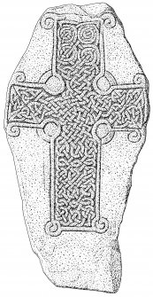 Scanned ink drawing of Loch Kinord Pictish cross slab