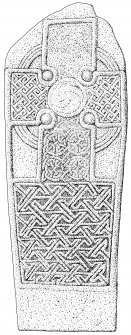 Scanned ink drawing of Reay Pictish cross slab