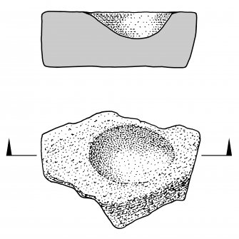 Scanned ink drawing of small font at Kilmory Burial Ground: plan view & section