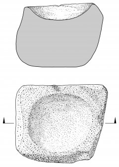 Scanned ink drawing of font at Insh Parish Church: plan view & section