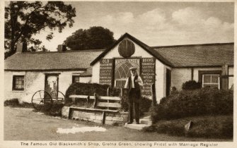 Scanned image of photograph entitled 'Interior of Smithy Blacksmith's shop, Gretna Green'