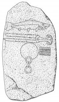 Scanned ink drawing of Dunrobin Pictish symbol stone