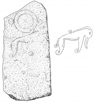 Scanned ink drawing of Navidale Pictish symbol stone