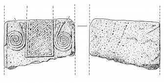 Scanned ink drawing of Wester Denoon 2 Pictish cross slab fragment