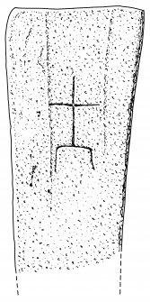 Scanned ink drawing of cross-incised gravemarker (No. 1), Eilean Fhianain.