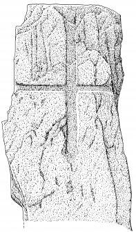 Scanned ink drawing of Clach Na H-Uaigh cross slab
