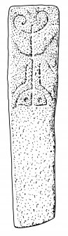 Scanned ink drawing of Grumbeg 1 cross-incised stone