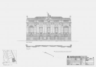 Perth Academy: East elevation and Strip plan (1:100) and Site plan (1:1250)