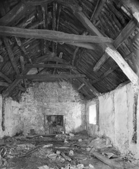 Interior of cruck-framed cottage from west; Glencoe.