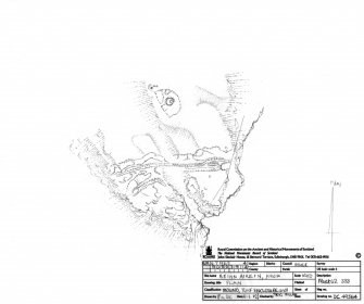 RCAHMS survey drawing: Plan of mound, turf enclosure and trig pillar.