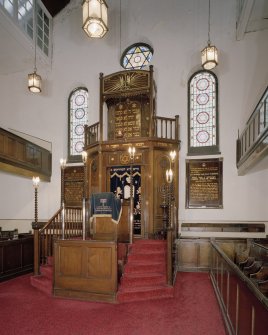 Interior. SE end.  View of Pulpit and Ark