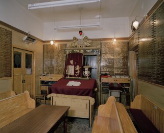 Interior. 'Mini' Synagogue in W corner. Parokhet curtain open