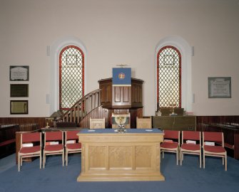 Interior. Communion table and pulpit. Detail