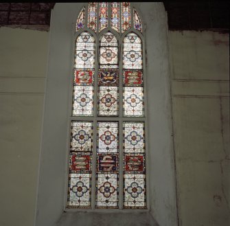 Interior. Nave. View of stained glass window