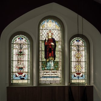 Interior. SW stained glass window. Detail