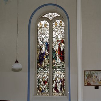 Interior. Detail of Aisle Walker Memorial stained glass window c.1913 "Suffer Little Children"