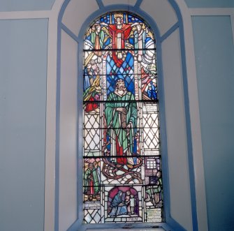 Interior. Detail of Porch S Hendrie/Girvan Memorial stained glass window "I can do all things through Christ"