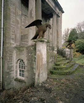 Detail of main entrance stairs and eagles