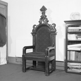 Interior, session room, detail of high backed chair