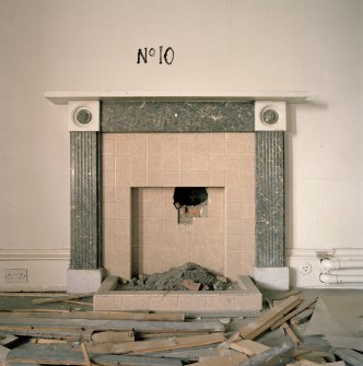 Interior. 2nd floor, detail of specimen fireplace