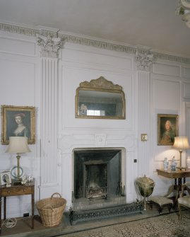 Interior. Ground floor. Dining room. Detail of fireplace