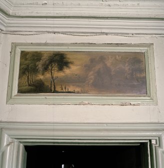 Interior. Second floor SW bedroom detail of painted panel