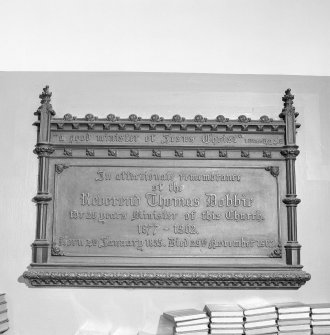 Interior. Memorial plaque to Rev T Dobbie 1835-1902