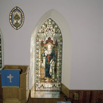 Interior. S wall W Rev John Thomson Memorial window of St Luke 1903 appearing to be by Ballantine